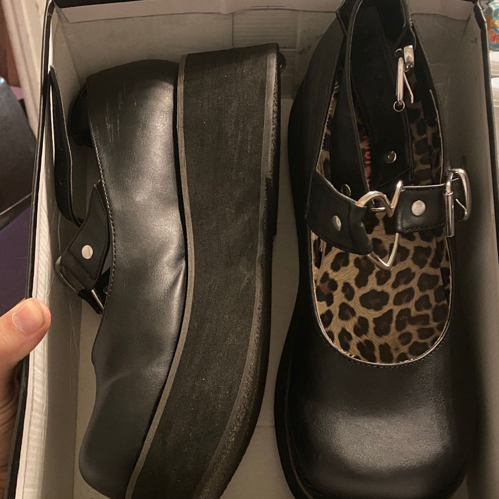 Demonia Black Platforms with Leopard Accent